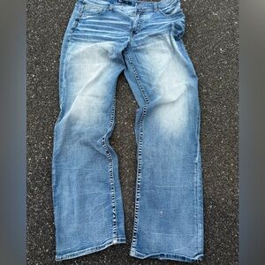 lightly worn jeans, very high quality with some really cool fading. Fits baggy